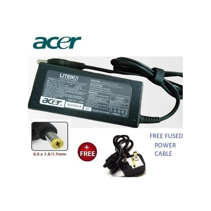 Acer Laptop Replacement AC Adapter Charger - 19V 3.42A + Power Cord -- Black