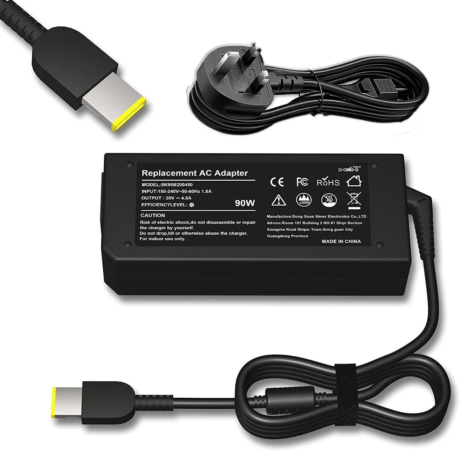 Lenovo Laptop Replacement AC Adapter Charger - 20V - 4.5A - Yellow Tip- USB Shap
